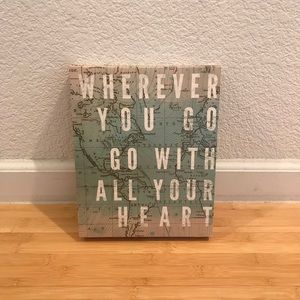 Blue “Wherever you go go with all your heart” World map art l home decor